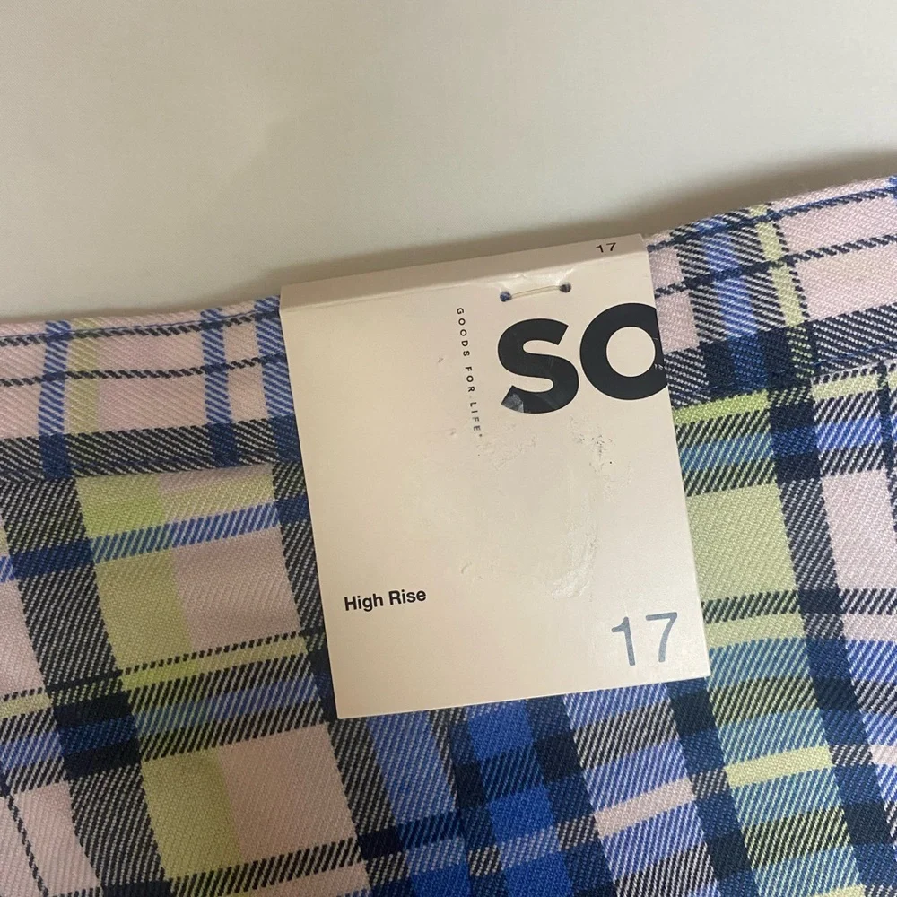 NWT SO Juniors High Rise Pleated Mini Skirt Navy Pink Plaid Pastel Sz 17 Preppy